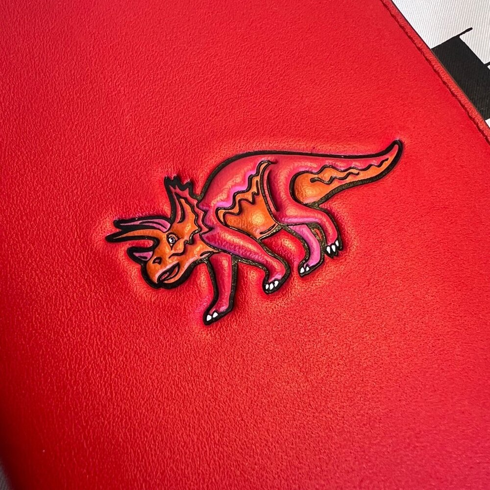 Coach Red Leather Passport Case with Triceratops - Picture 3 of 11